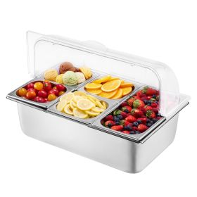 Countertop Food Serving Display Container, 5 Pan Stainless Steel Food Serving Tray