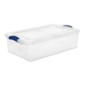 4 Pack 32 Quart Clear Underbed Storage Container with Latch Lid, Blue