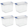 4 Pack 27 Quart Clear Plastic Storage Container with Latch Lid, Blue