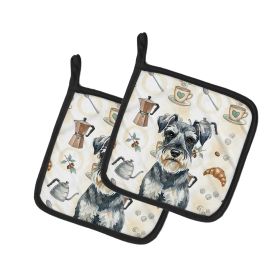 Schnauzer Coffee Bar Pair of Pot Holders Pair 7.5x7.5 Quilted Insulated Hot Pads Decorative Kitchen Gift Made in USA