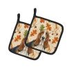 Tricolor and White Basset Hound Heirloom Fall Pair of Pot Holders Pair 7.5x7.5 Quilted Insulated Hot Pads Decorative Kitchen Gift Made in USA