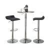 Bistro Round-Ale Contemporary Adjustable Bar Set in Silver and Chrome Metal with Black PVC and Oval Footrest by - 3 Piece