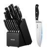 Kitchen Knife Set with Block and Sharpener, 15 Piece High Carbon Stainless Steel Sharp Knife Set, Kitchen Cutlery with Crack-Resistant Handle