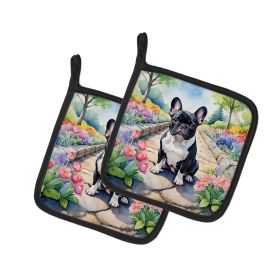 French Bulldog Spring Path Pair of Pot Holders Kitchen Heat Resistant Pot Holders Sets Oven Hot Pads for Cooking Baking BBQ, 7 1/2 x 7 1/2