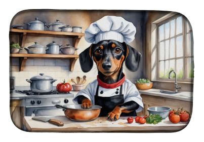 Dachshund The Chef Dish Drying Mat Absorbent Dish Drying Mat Pad for Kitchen Counter Dish Drainer Mat for Countertop, 14 x 21", Multicolor