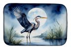 Blue Heron Under the Moonlight Dish Drying Mat Absorbent Dish Drying Mat Pad for Kitchen Counter Dish Drainer Mat for Countertop, 14 x 21", Multicolor