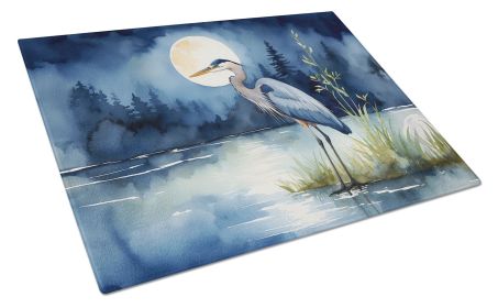 Blue Heron Under the Moonlight Glass Cutting Board Decorative Tempered Glass Kitchen Cutting and Serving Board Large Size Chopping Board