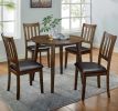 Kitchen 5pc Dining Set Round Dining Table And 4x Side Chairs Walnut, Dark Brown Transitional Solid wood Dining Room Furniture Leatherette Padded Seat