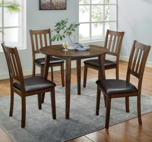 Kitchen 5pc Dining Set Round Dining Table And 4x Side Chairs Walnut, Dark Brown Transitional Solid wood Dining Room Furniture Leatherette Padded Seat