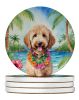 Goldendoodle Luau Large Sandstone Coasters Pack of 4 Absorbent Round Coasters Decor Gifts for Men or Women, 4 in, Multicolor