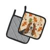 Tricolor and White Basset Hound Heirloom Fall Pair of Pot Holders Pair 7.5x7.5 Quilted Insulated Hot Pads Decorative Kitchen Gift Made in USA