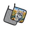 Alaskan Klee Kai in Sunflowers Pair of Pot Holders Kitchen Heat Resistant Pot Holders Sets Oven Hot Pads for Cooking Baking BBQ, 7 1/2 x 7 1/2