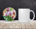 Orchids in Watercolor Large Sandstone Coasters Pack of 4 Absorbent Round Coasters Decor Gifts for Men or Women, 4 in, Multicolor
