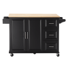 Kitchen Island & Kitchen Cart, Mobile Kitchen Island, Rubber Wood Top, Big & Adjustable Shelf Inside Cabinet for Different Utensils